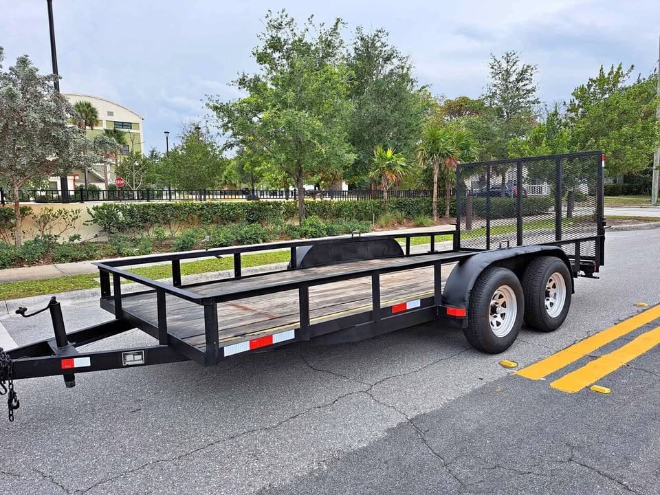 Utility trailer with marketing overlay representing SEO for trailer dealerships
