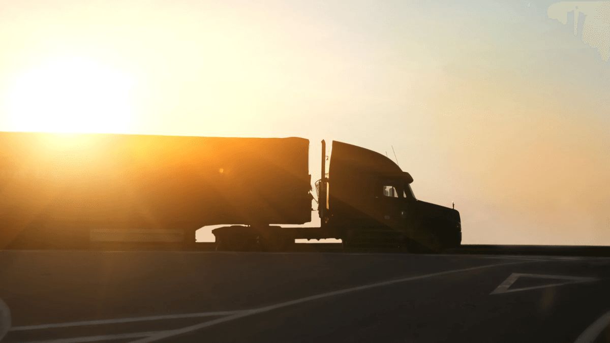 Freight truck transporting goods as part of a logistics marketing strategy